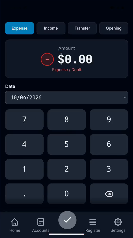 1 · Start a new ledger. On the welcome screen, tap Create New Ledger.
