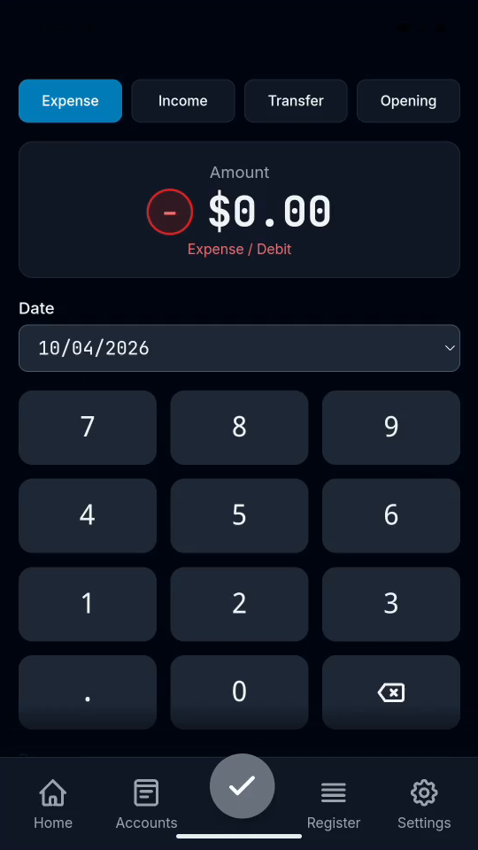 2 · Start with Quick Entry. Choose an entry type. Expense is selected first.