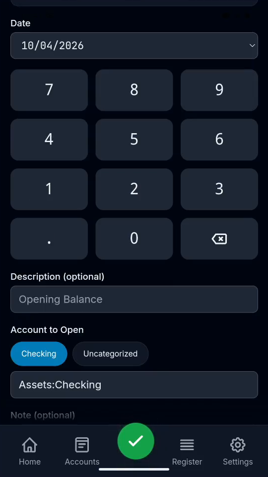2 · Enter the starting balance. Tap 1, 5, 0, 0, 0, 0 for $1,500.00.