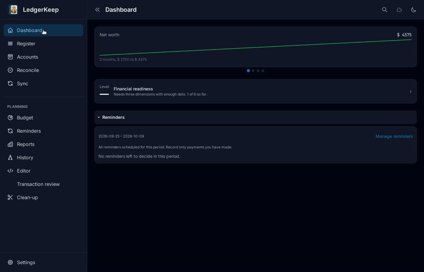 3 · Open Dashboard. Dashboard now reads the selected books. Check the balances.