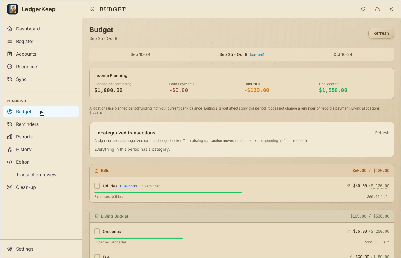 3 · Check the period. Open Budget. This example shows September 25 through October 9.