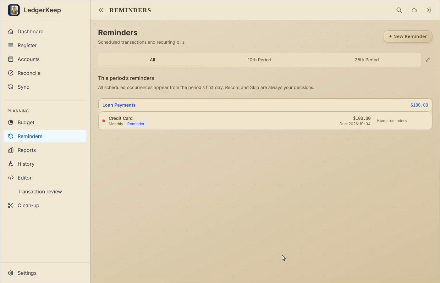 3 · Save the change. Click Save. The reminder now belongs to the October period.