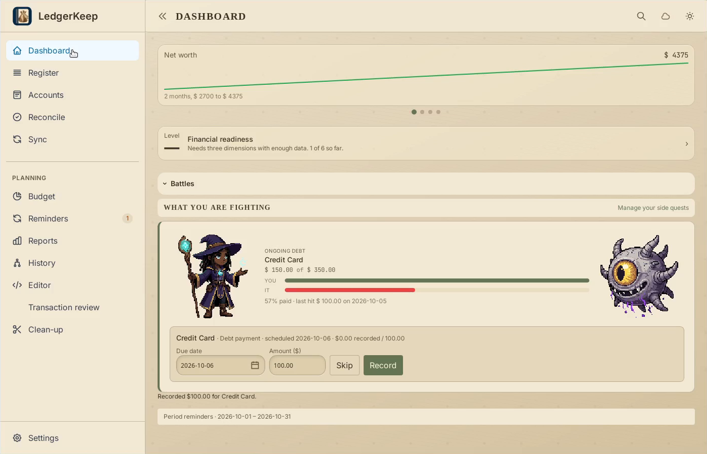 2 · Review date and amount. Check the due date and the $100 amount before recording.