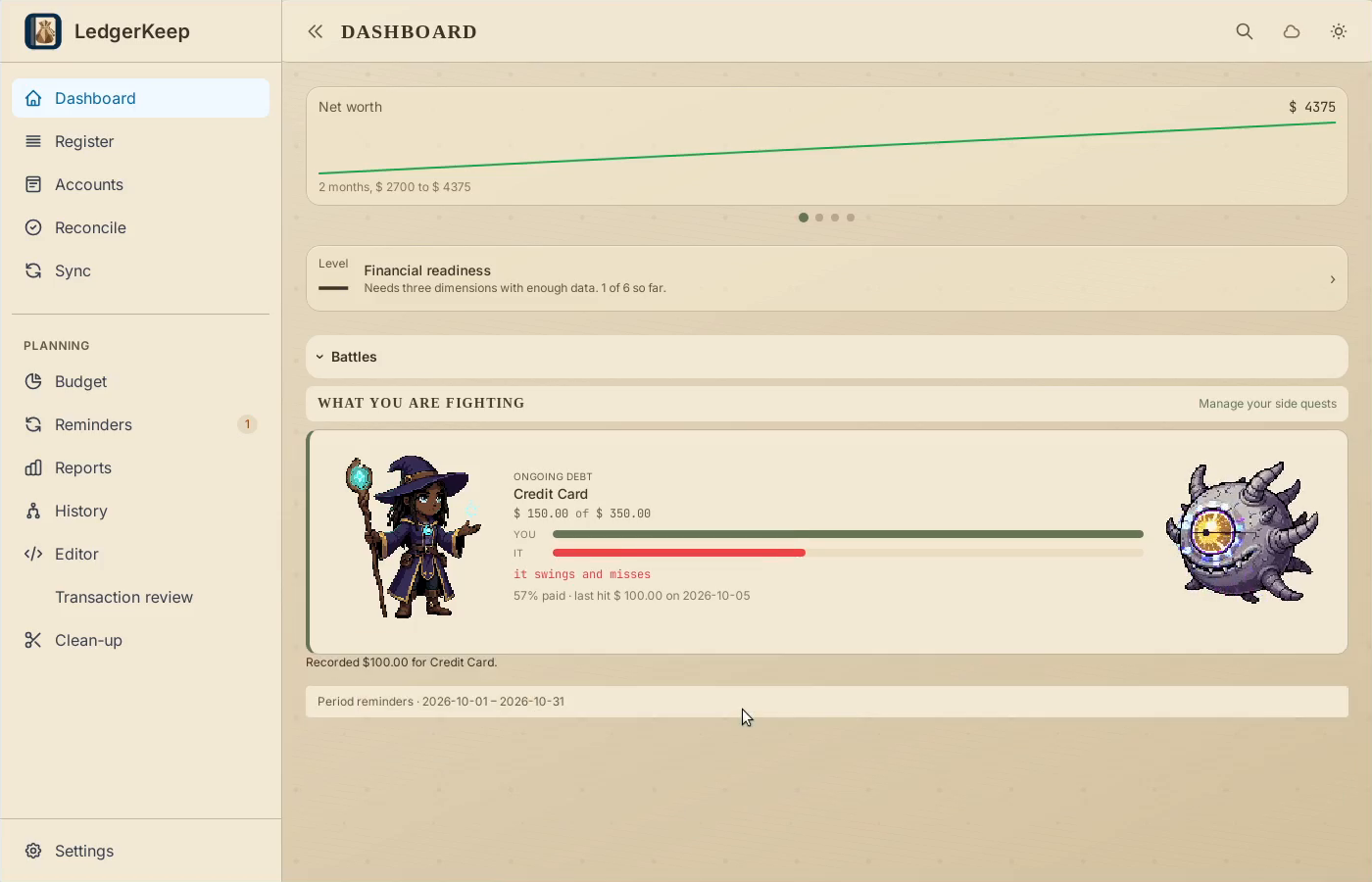 3 · Record and watch the attack. Click Record. The attack animation accompanies the ledger entry.