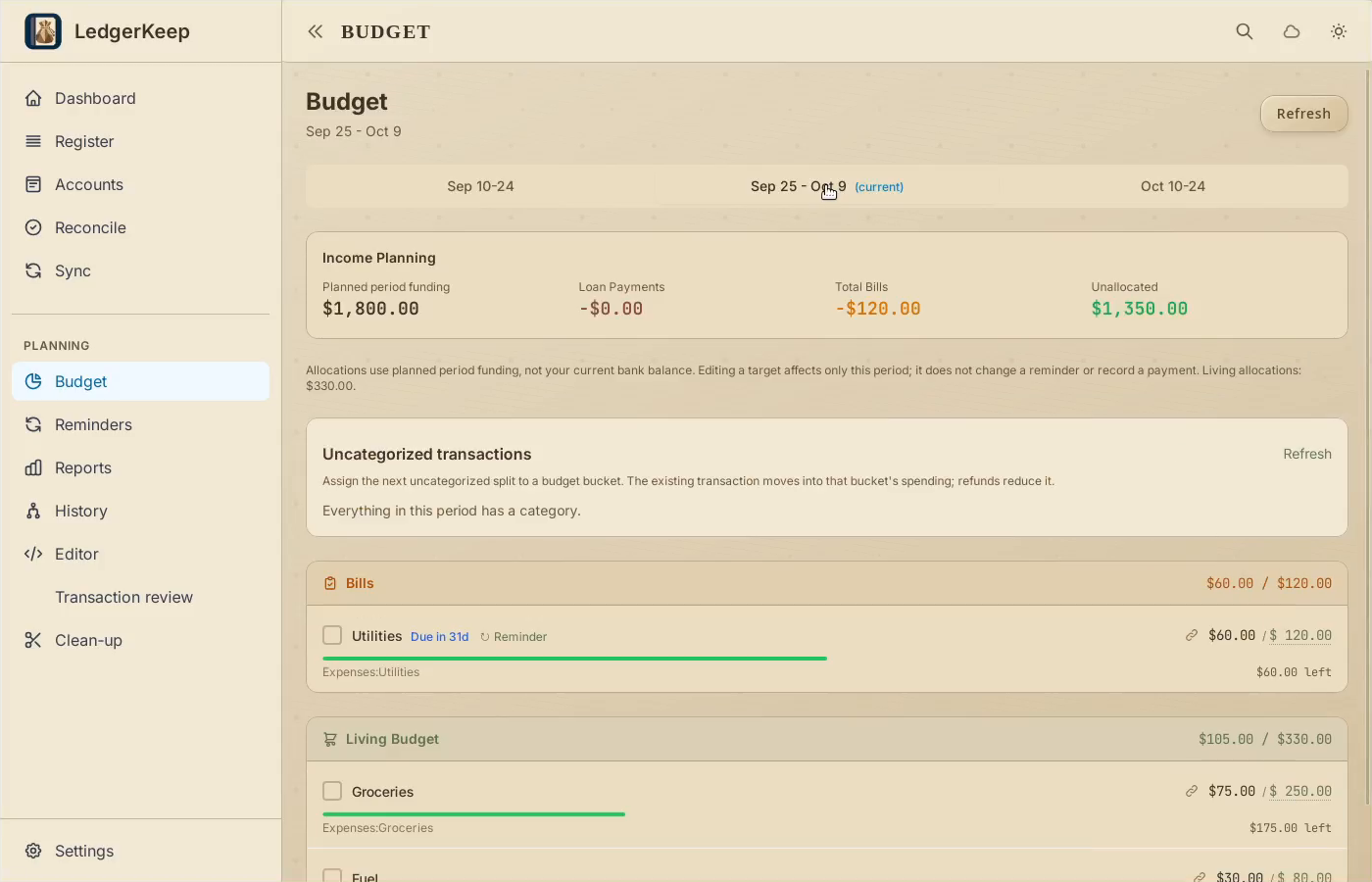 1 · Choose the period. Open Budget and select the current period. Review funding and allocations.