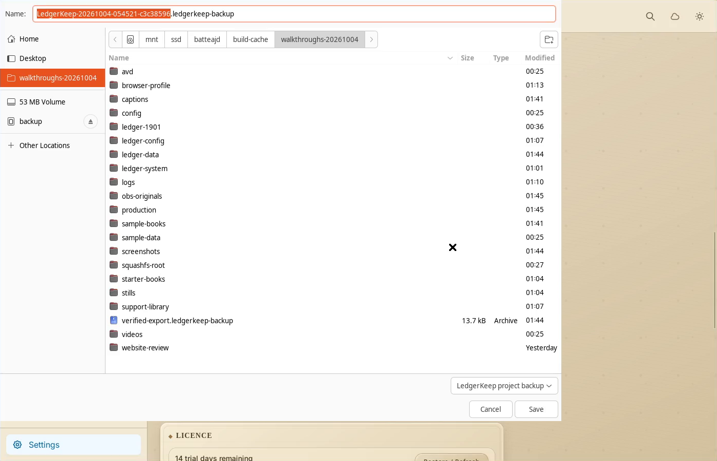 2 · Export the package. Click Export Backup. Choose a folder and a recognizable filename.