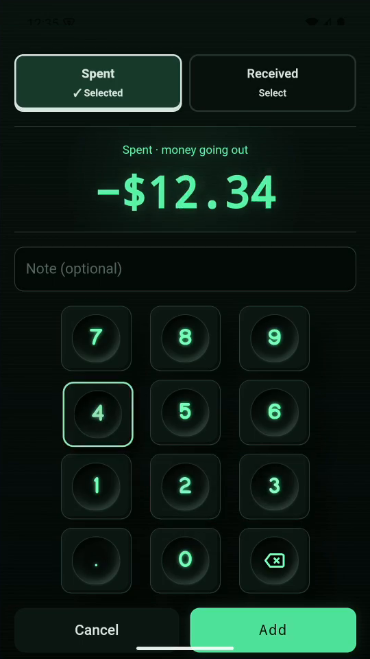 2 · Enter the amount. Tap 1, 2, 3, 4. The keypad displays $12.34.