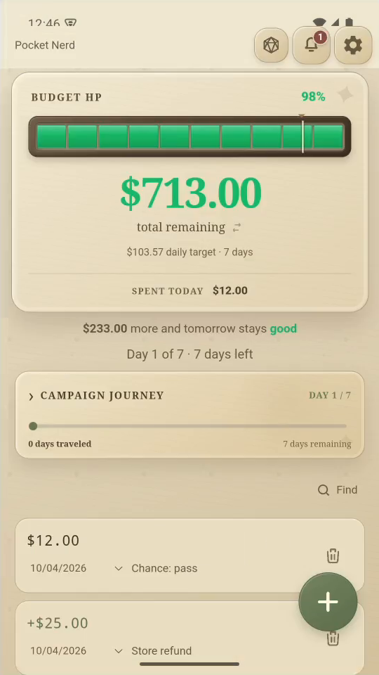 Finish. Tap Cancel to discard this example.
