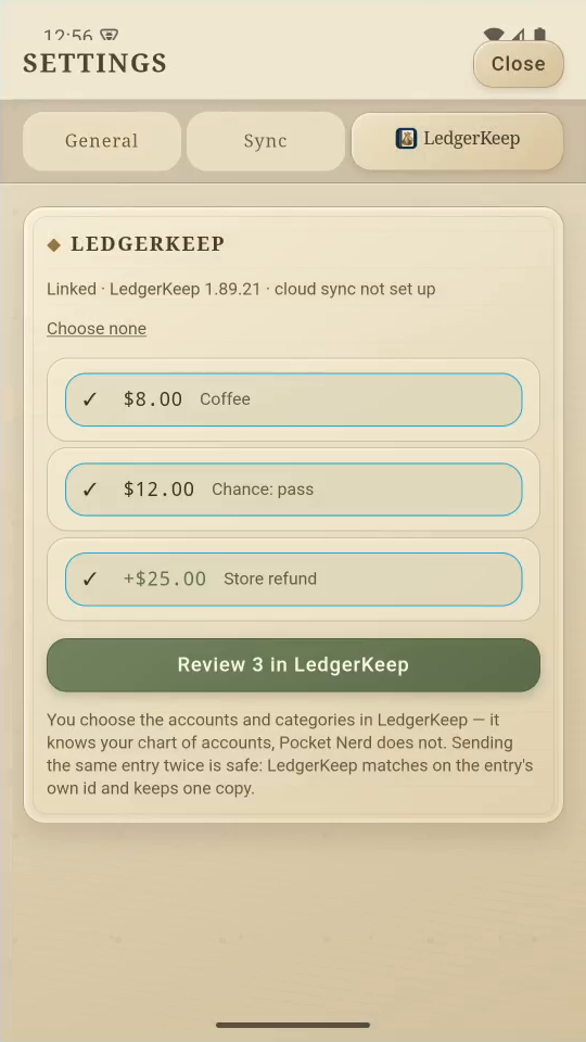 1 · Open LedgerKeep settings. Open Settings, then the LedgerKeep tab.