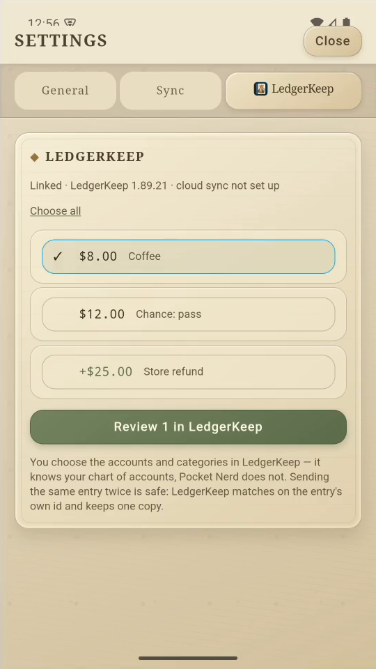 2 · Choose the entry. Tap Choose none, then select the $8 Coffee entry.