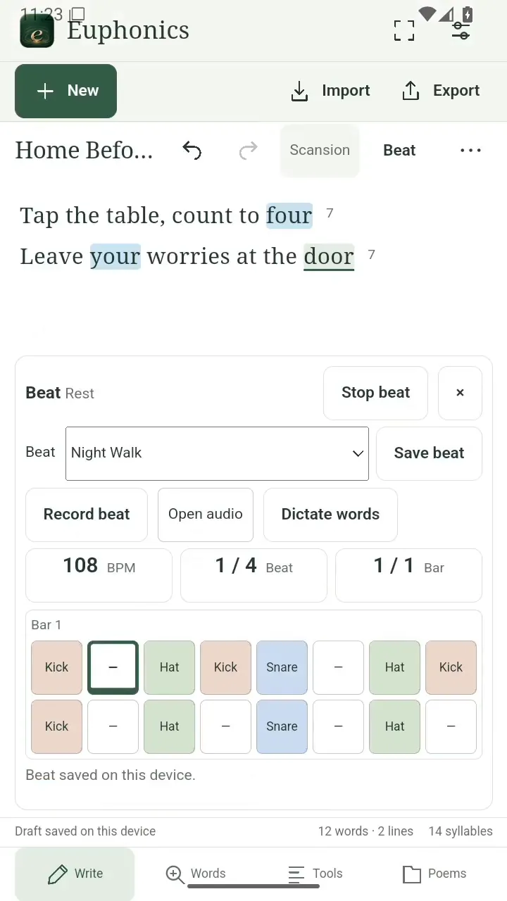 Euphonics on Android: name the beat