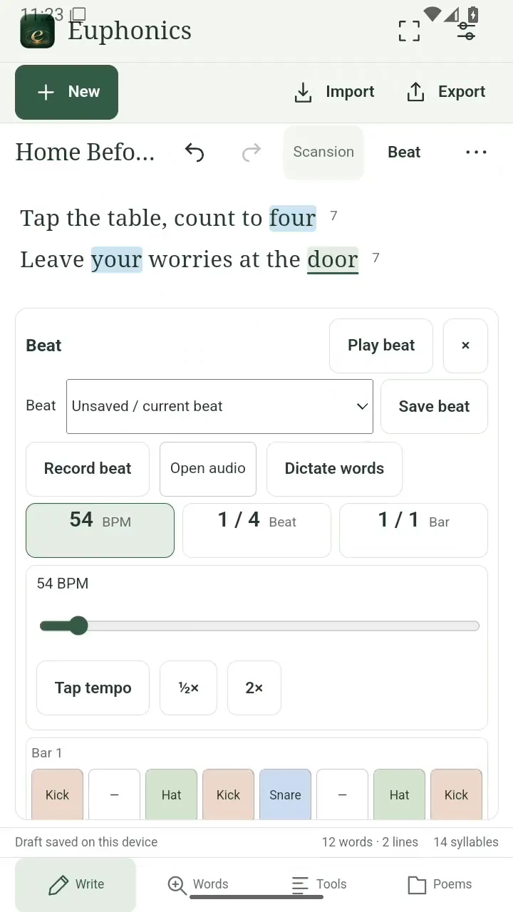 Euphonics on Android: set the pace