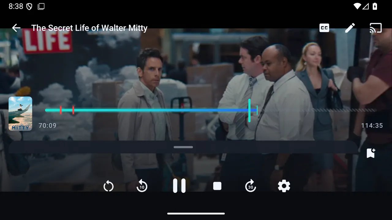 Choirboy on an Android phone in landscape, playing a movie from Plex